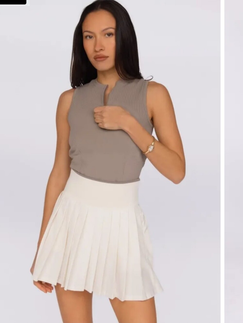 Clara Tennis Pleated Mini Skater Flowy High Waist Cheerleader Skirt Skort, Ecru